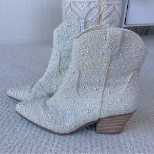 Betsy Johnson Pearl studded white booties. Perfect for brides weddings.
